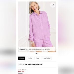 Soft Linen Talbots Lavender Button-Up Shirt M
